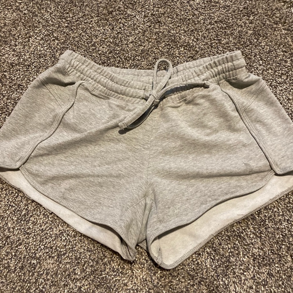 Gray and white athletic shorts